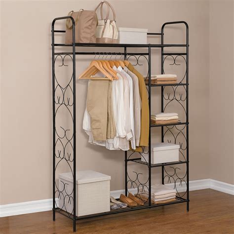 metal closet with hanging rod